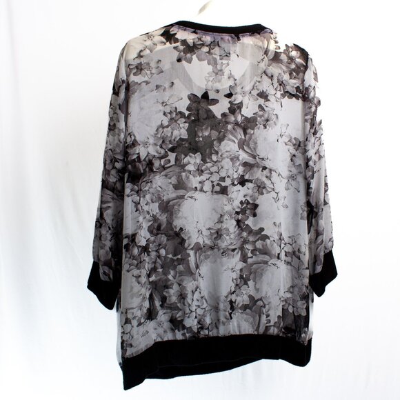 Lane Bryant Floral Print Sheer Top With Black Trim & Zipper Details Size 18/20 - Picture 2 of 7